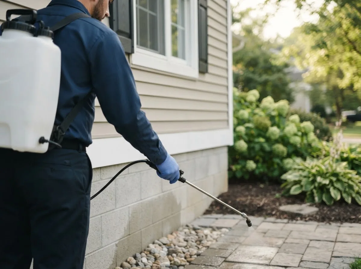 Pest control technician inspecting a home in Wana, WV